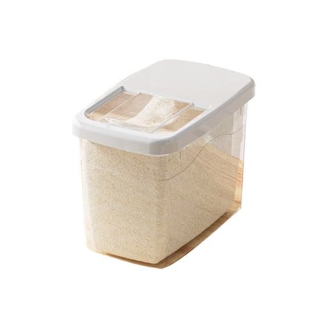 MOPOOR Rice Storage Container, Airtight Cereal Flour Dispenser with Pouring Spout & Measuring Cup, Kitchen Plastic Clear Dry Food Storage Bin for Grain Oatmeal Snacks Pet Dog Food Kitchen Organizer