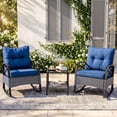 thumbnail image 2 of 3 PCS Rocking Bistro Set, Outdoor Patio Porch Furniture Sectional Chairs with Coffee Table, PE Rattan Patio Furniture Conversation Set for Lawn Pool, Courtyard, Garden, Balcony - Blue, 2 of 9