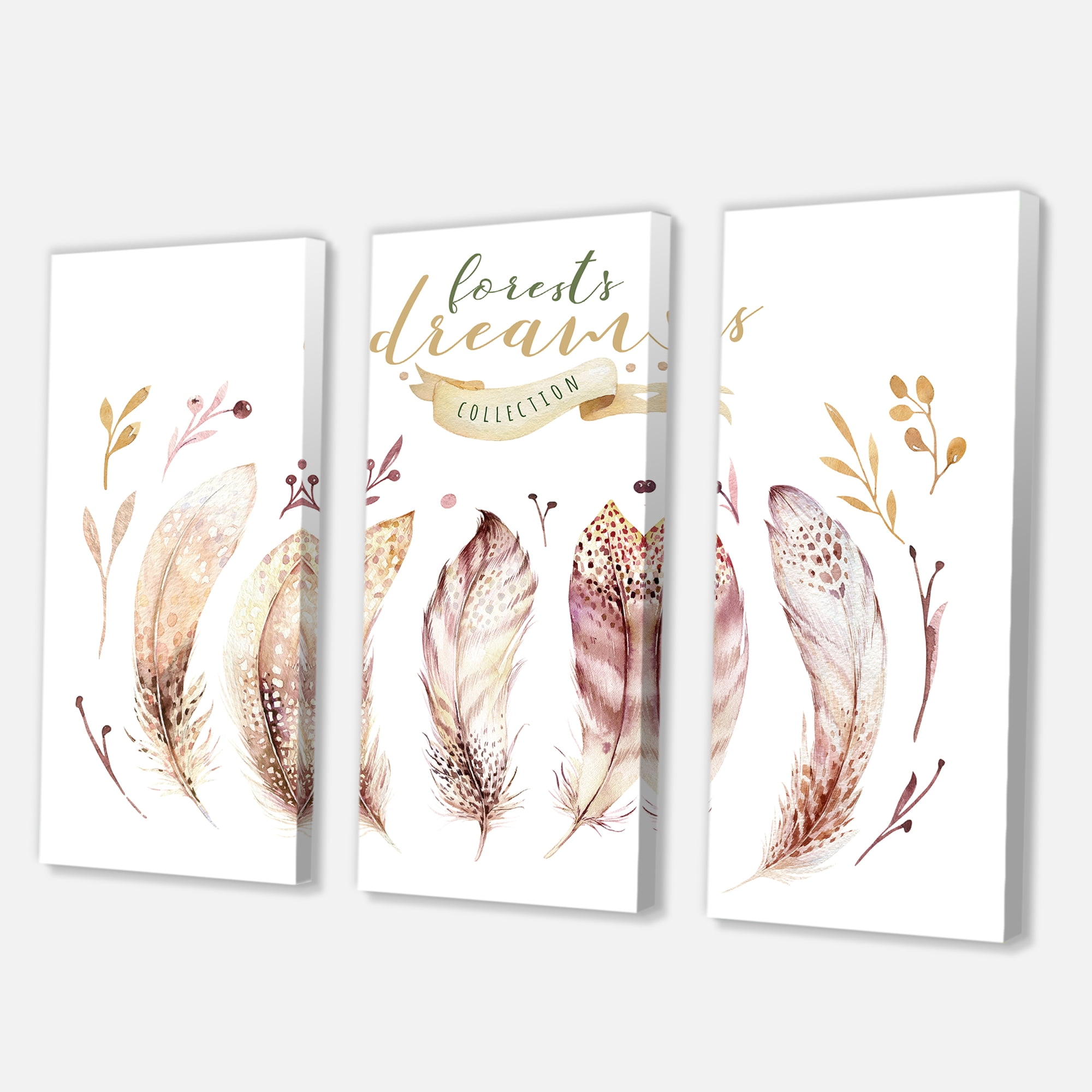 Designart ' Vital Feathers In Ethnic Boho Style ' Bohemian & Eclectic Canvas Wall Art Print