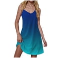 thumbnail image 6 of qolati Summer Dresses for Women 2025 Gradient Print Spaghetti Strap Casual Swing Tank Dress V-Neck A Line Beach Cover Up Mini Dress, 6 of 6