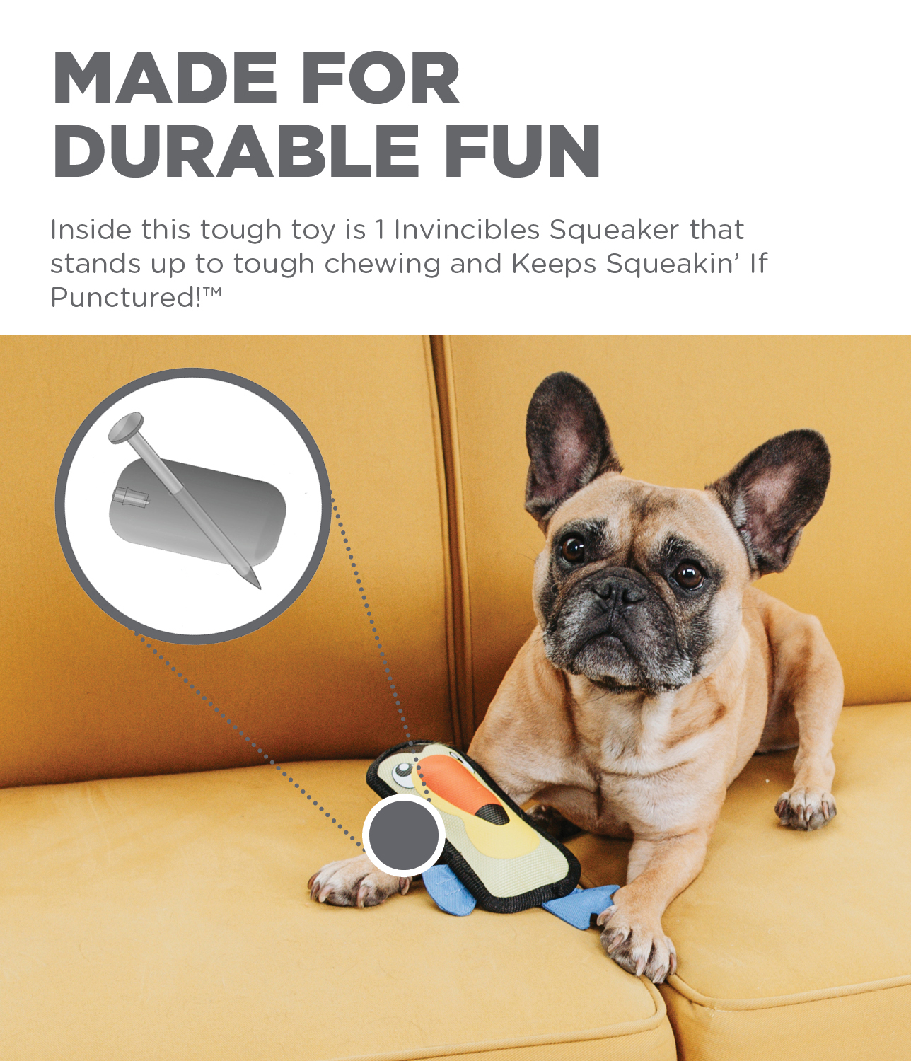Outward Hound Fire Biterz Toucan Plush Interactive Dog Toy, Green, Small