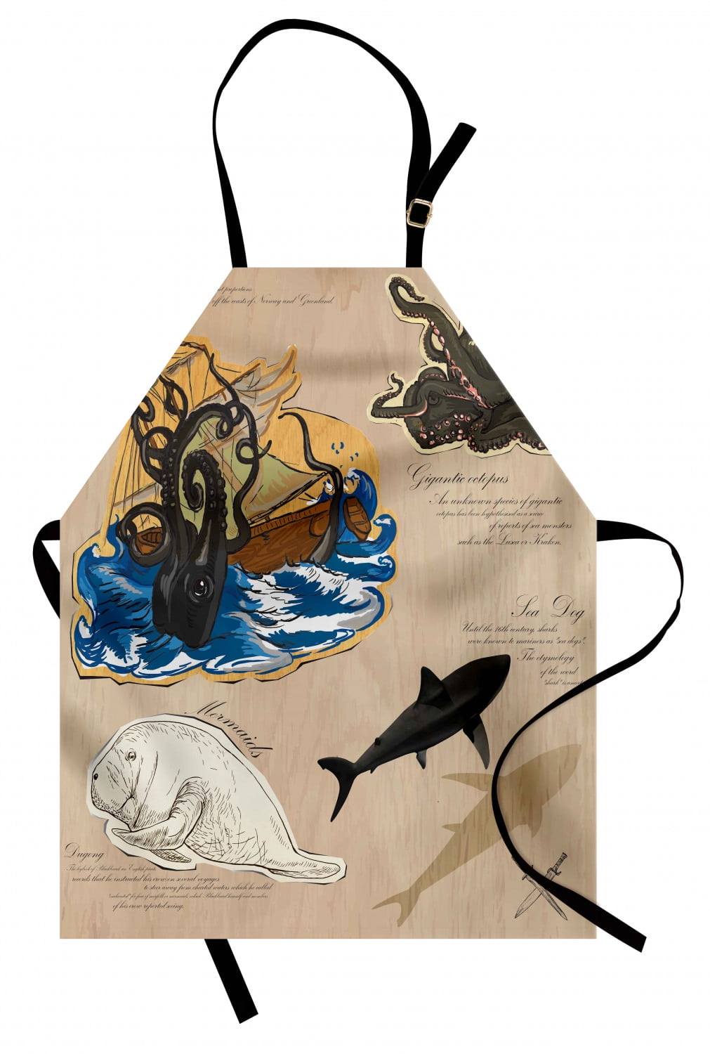Mystic Apron Marine Monsters Collection Creatures Collage Kraken Octopus Sea Dog Mythical