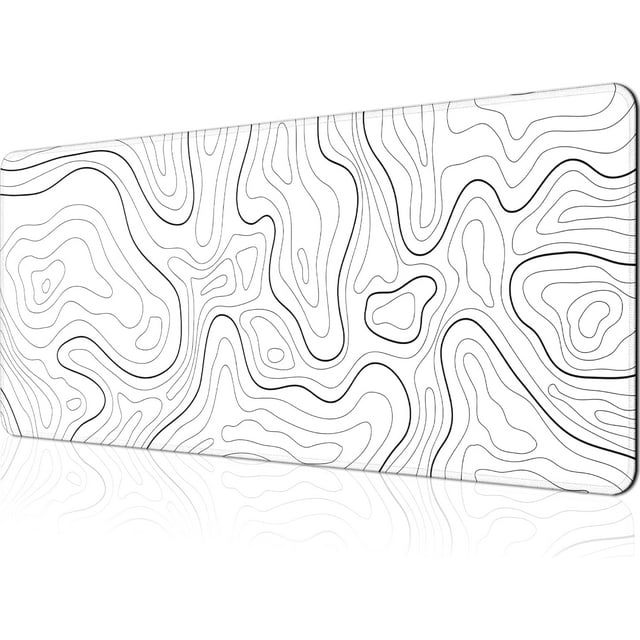 Topographic Gaming Mouse Pad - Large 31.5x11.8 Inch Keyboard Pad, Non-Slip Base, Stitched Edge, Extended Desk Pad XL Keyboard Desk Mat, White