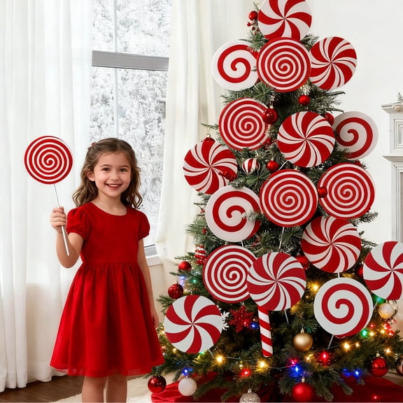 Christmas Candy Pick Red White Swirl Lollipop Sticks Candyland Party Table Centerpiece for Christmas Tree Home Yard Winter Party