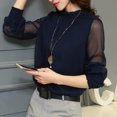 thumbnail image 4 of New  Large  Lace Chiffon Spring and Summer Women‘s Mesh Ruffled Long Sleeve Base Shirt for Stylish Ladies tzw, 4 of 7
