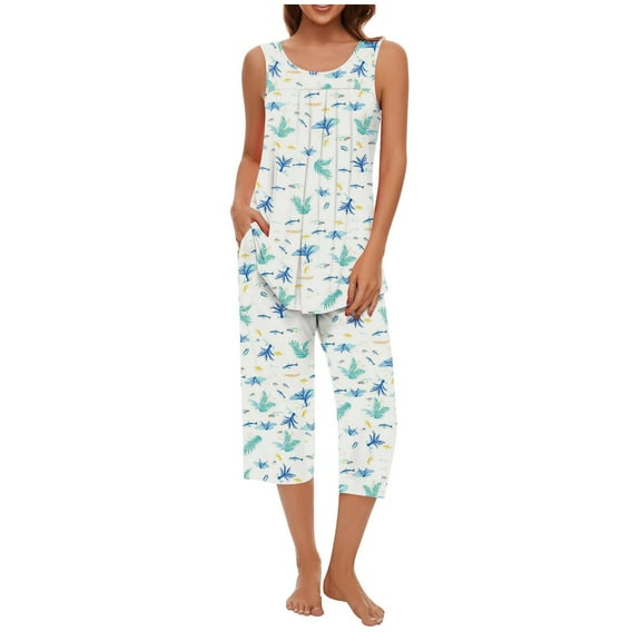 Christmas pajamas Christmas gift Women Soft Sleeveless Tank Top And Capri Pants With Pocket Loungewear Sets Pajamas Sets
