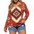 thumbnail image 2 of Long Sleeve Henley Shirt for Women Tribal Aztec Pattern Graphic Print Notch V Neck Relaxed Fit Southwest Style Casual Workwear Soft Lightweight Top, 2 of 5