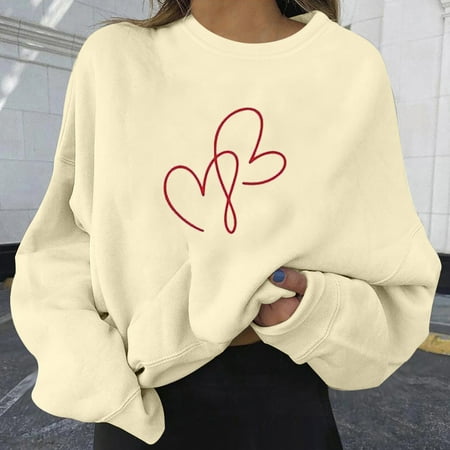 

Simplmasygenix Hoodies for Women Plus Size Women s Cash Round Neck Fashion Large Size Love Letters In Europe and America Loose Printed Sweatshirt Hoodless Sweatshirt