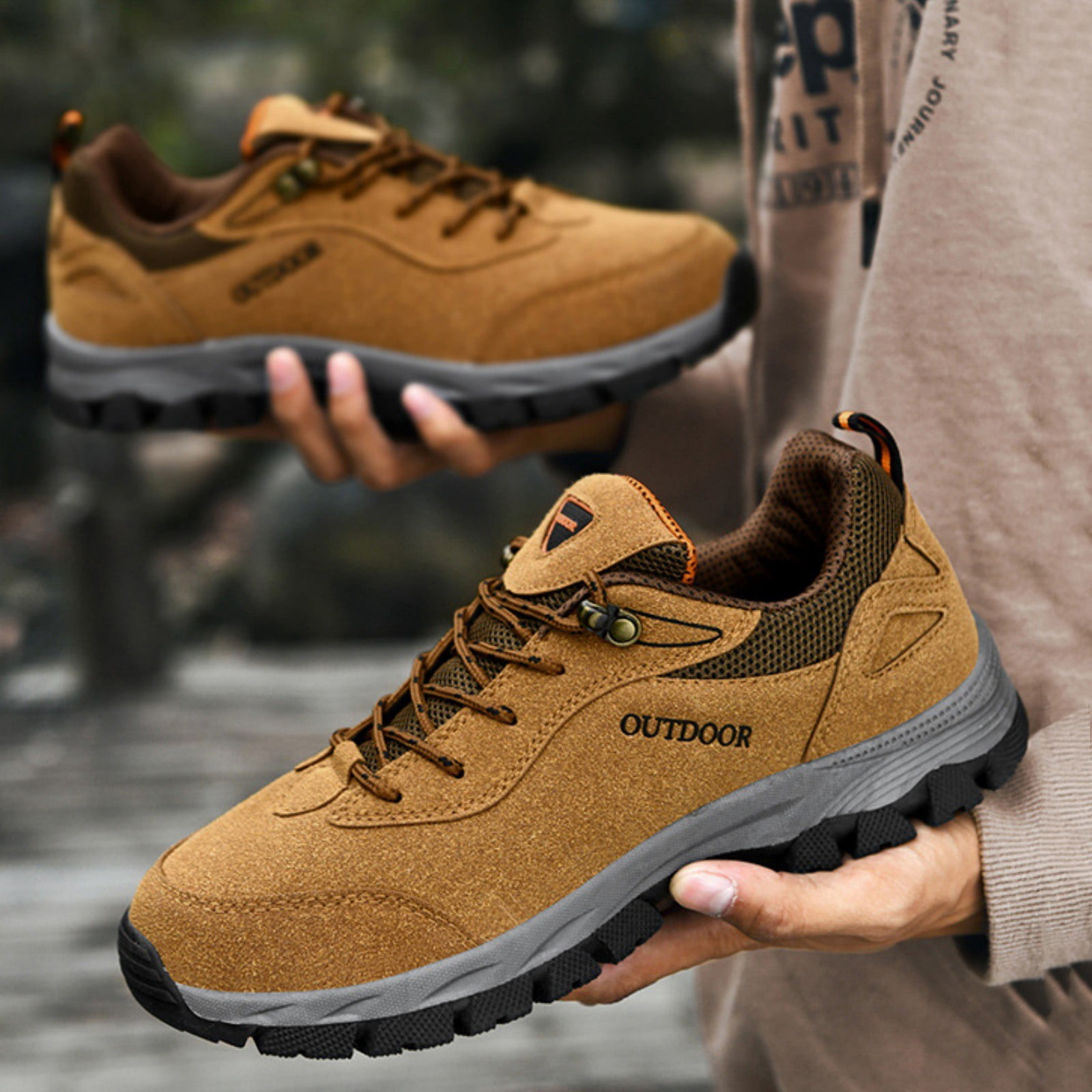 XIMIN Men's Suede Low-Top Hiking Sneakers Hiking Walking Shoes Extra Wide Lightweight Outdoor Cushion Sneakers Non-Slip Running Trekking Shoes