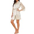 thumbnail image 4 of INSPIRE CHIC Women's Halloween Satin Kimono Robe Short Lace Sleeve V-Neck Bathrobe with Adjustable Waist Belt for Bridal Shower Wedding S Champagne, 4 of 6