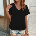 thumbnail image 5 of ZHENHONG T Shirts for Women,Casual Solid Color V Neck Tops Comfortable Breathable Short Sleeve Blouses,Black Women Blouses, 5 of 6