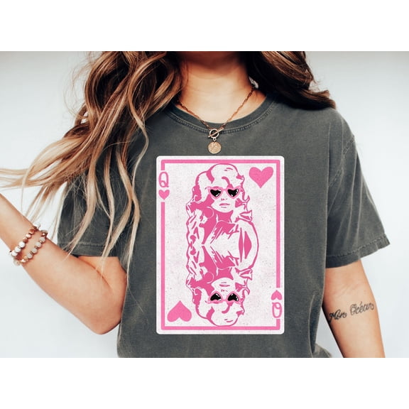 Queen of Hearts Valentine Shirt, Pink Dolly Design Tee Gildan T-Shirt Black S