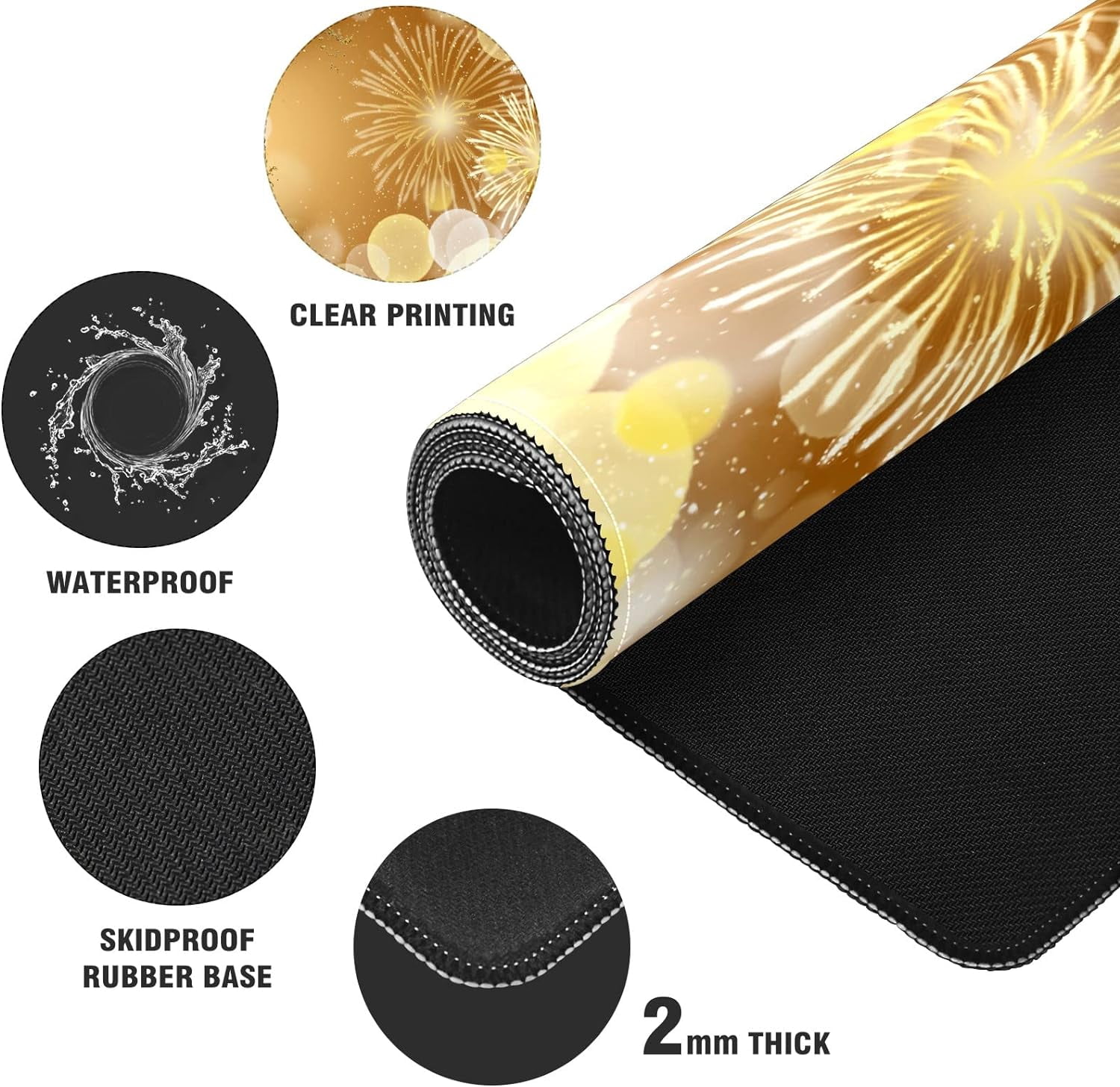 Golden Glitter New Year Desk Mat, Desk Accessory, Cute Workspace, Trendy Workspace, Trendy, 35.4x15.7in Large Gaming Mouse Pad, Cute Desk Topper, Pretty Desk Pad
