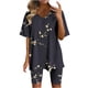 thumbnail image 1 of Blusas para Mujeres Casual Cuello en V Impresión de Manga Corta Blusa Y Pantalones Cortos Dos Piezas Pantalones Conjunto, 1 of 4