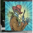 thumbnail image 4 of Ambesonne Blue Shower Curtain, Western Style Robot Cowboy, 69"Wx84"L, Petrol Blue and Brown, 4 of 5