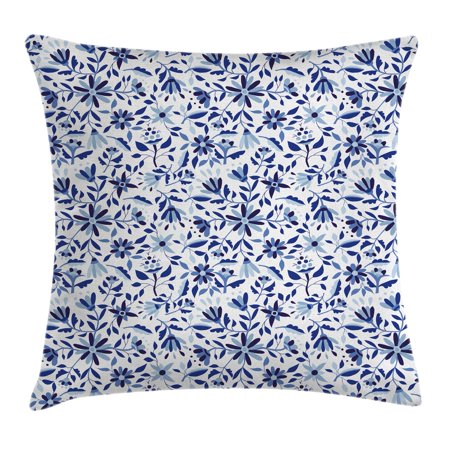 Indigo Throw Pillow Cushion Cover, Asian Modern Minimalist Spring Time Flowers Swirls Leaves Image, Decorative Square Accent Pillow Case, 18 X 18 Inches, Light Blue Navy Blue and White, by (Best Navy In Asia)