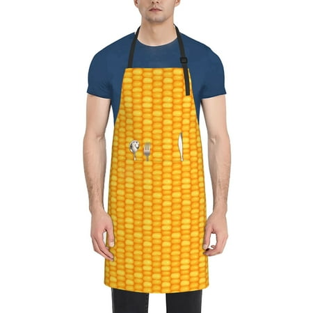 

Goofa Corn Kernels Printed Waterproof Apron 33 Chef Aprons for Men Heavy Duty Chemical Work Apron Adjustable Bib Apron