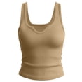 thumbnail image 4 of Byworldtasic Women's Workout Tank Tops with Built-in Shelf Bra, Ribbed Racerback Padded Athletic Camisole for Yoga Running Gym, Beige, 4 of 7