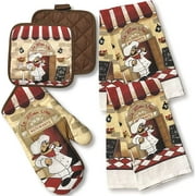 Home Collection Italian Soup Chef 5 Piece Towel Set - 2 Towels - 2 Pot Holders 1 Oven Mitt
