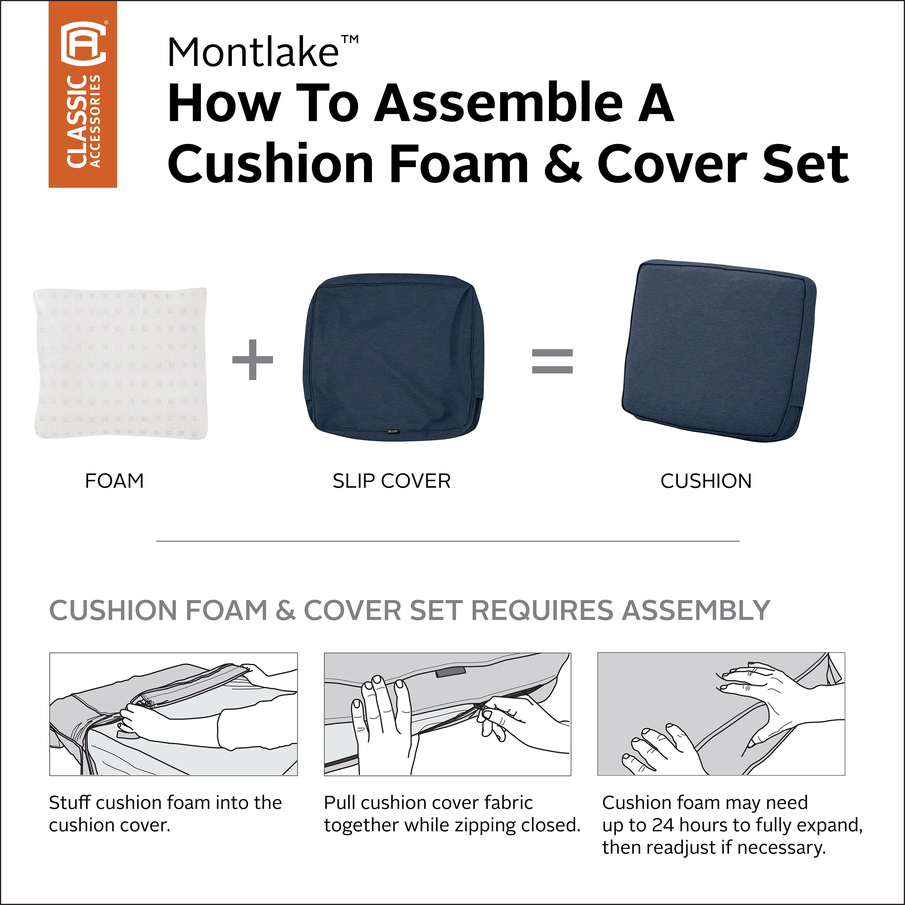 Classic Accessories Montlake FadeSafe Patio Lounge Back Cushion - 4" Thick - Heavy Duty Outdoor Patio Cushion with Water Resistant Backing, Heather Indigo Blue, 21"W x 20”H x 4”T (62-024-INDIGO-EC)