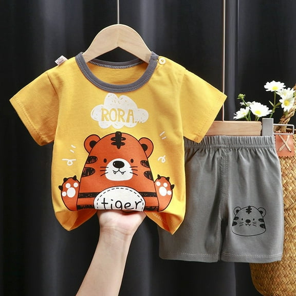 Toddler Boy'S Clothing Animal Short Sleeve Shirt Tee Shorts Set Crew Neck Baby Summer Clothes Boys Clothes 12-18 Months Cute Boy Clothing