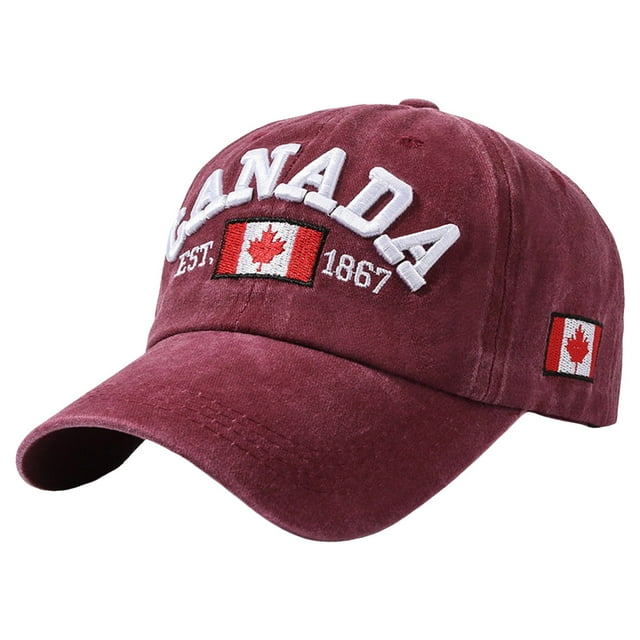 GDREDA Men Hat Canada Baseball Cap Canada Day Embroidered Maple Leaf Flag Adjustable Hat,Wine
