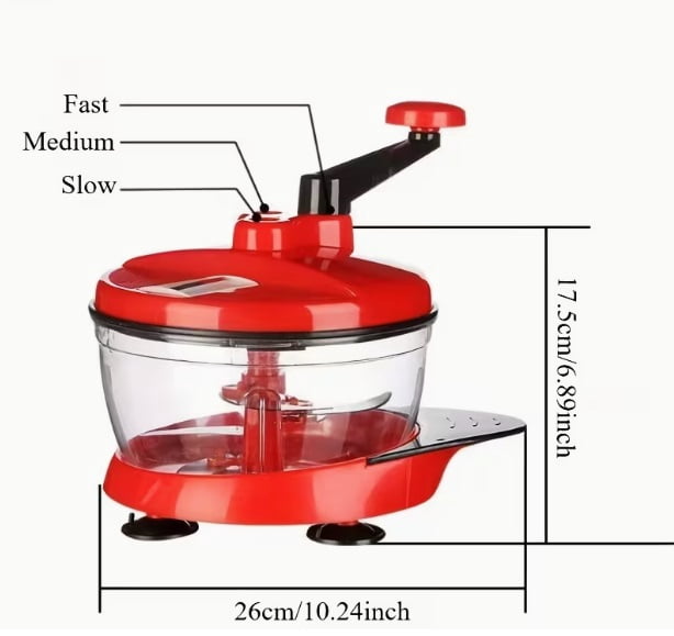 Multi-Functional Manual Food Processor - Vegetable Chopper, Garlic Press, Hand Crank Mixer with Transparent Container for Vegetables, Meat, Fruits, Nuts, Herbs, and Green Onions (Includes Base)