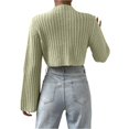 thumbnail image 5 of Wutalume Women's Solid Color Casual Bell Sleeve Knitted Short Sweater, Versatile Flared Sleeve Top, Lightweight Pullover for Transitional Seasons,Light Green S, 5 of 8
