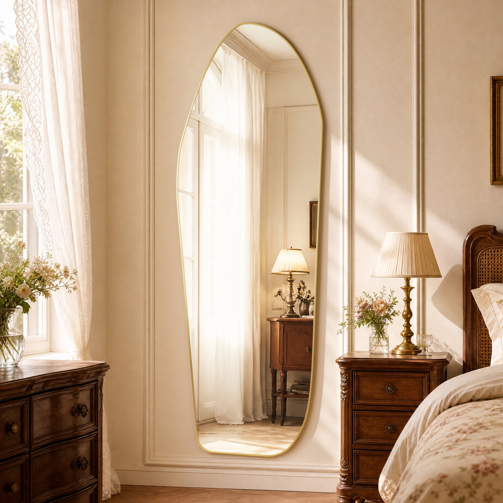 AUROMIR 24"x 67" Full length Irregular Mirror with Alumnium Frame Floor Mirror, Gold