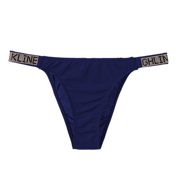 Gibobby Bragas elásticas para mujer Ropa interior de tanga de talle bajo para mujer con recorte de diamante Color sólido Ropa interior cómoda y sexy con trasero de melocotón(Azul marino, M)