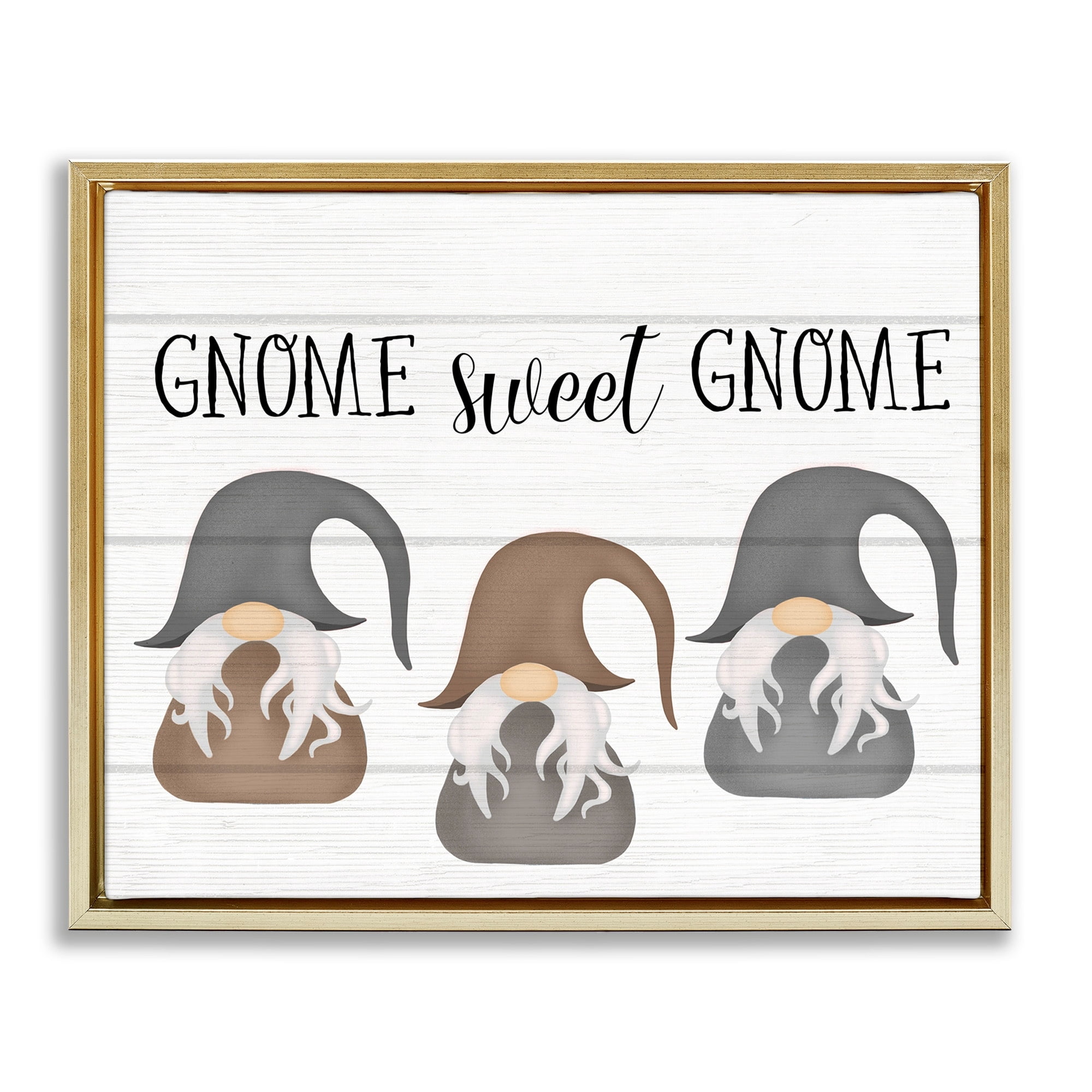 Stupell Industries Gnome Sweet Gnome Mythical Garden Elf Pun Metallic Gold Framed Floating Canvas Wall Art, 24x30, by Daphne Polselli