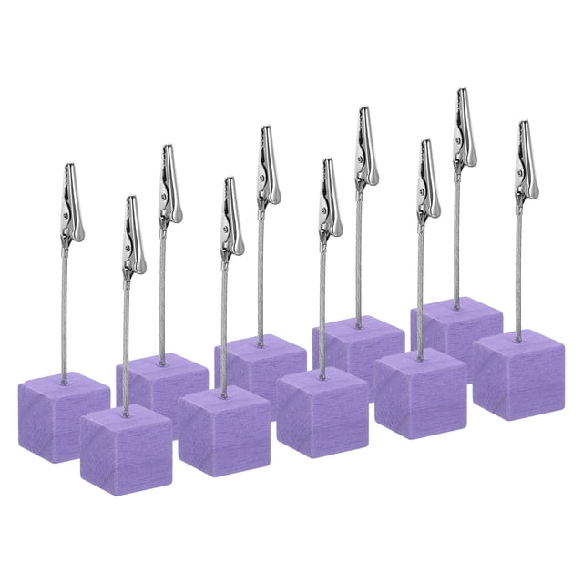 Unique Bargains Support de Carte 10 Pcs Support de Mémo avec Fermoir Alligator Support de Numéro de Table Base en Bois Violet 10 Pcs