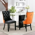 thumbnail image 3 of SoarFlash Leather Dining Chairs Set of 2, Tall Back Side Chair, Modern Upholstered Side Chair with Button Back Ring, Solid Wood Legs (Black&Orange), 3 of 5