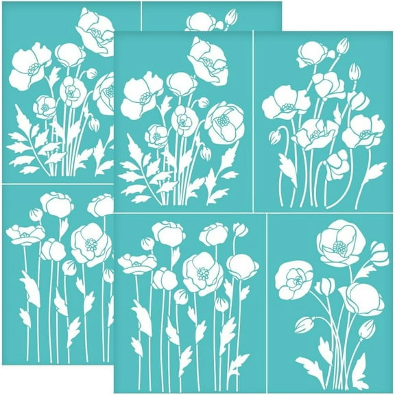 DIY 2Pcs 8.6x11 Inch Wildflowers Self-Adhesive Silk Screen Printing Stencil Poppies Pattern Silk Screen Stencil Plant Theme Reusable Mesh Stencils Transfer DIY