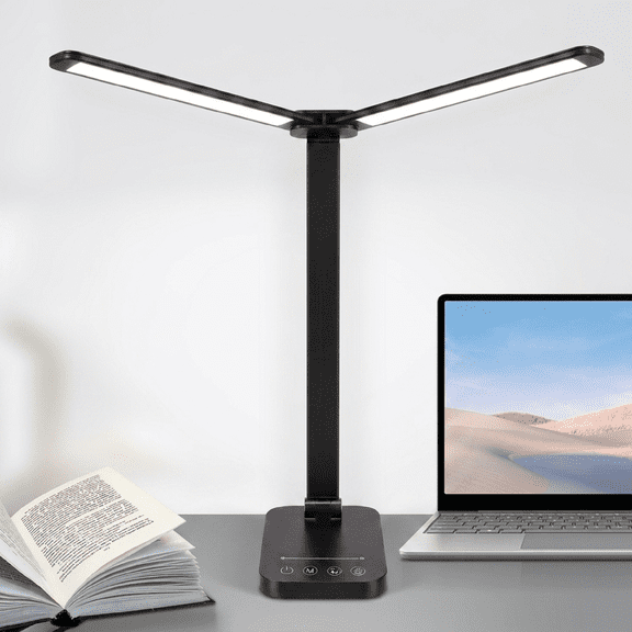 DATBETTER Double Head Desk Lamp , Adjustable Swing Head with USB Charging Port, Three Lighting Modes, Eye-Caring Green Light, Dual Side Night Lights, for Studying and Working at Bedroom & Office.