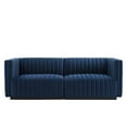 thumbnail image 3 of Modular Loveseat Sofa Couch, Blue Navy, Velvet, French Living Lounge Cafe Lobby Hospitality Restaurant, Modern Contemporary Boutique HB33973, 3 of 11