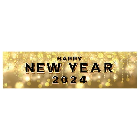 Koyal Wholesale Happy New Year Banner 2024, Gold Hollywood Glamour Theme, Hanging Banner Sign with Glue Dots