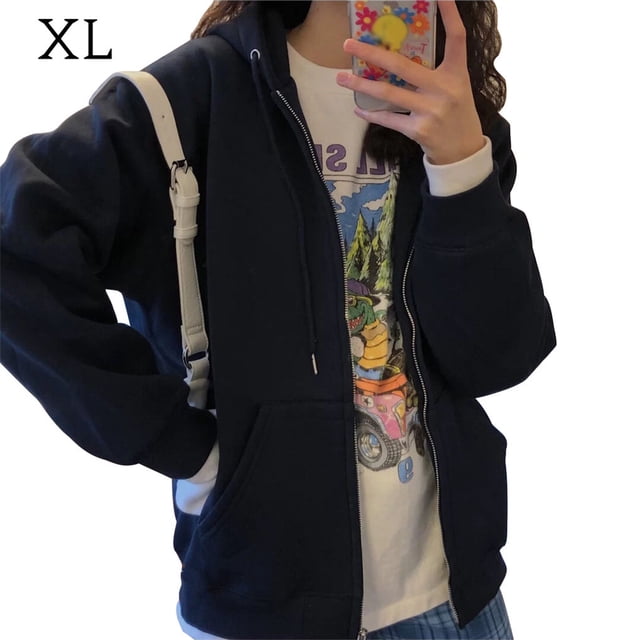 Sudadera con capucha para mujer, abrigo con capucha y cremallera abierta frontal, abrigo informal suelto para niña, negro, XL Inevent AP001482-10B