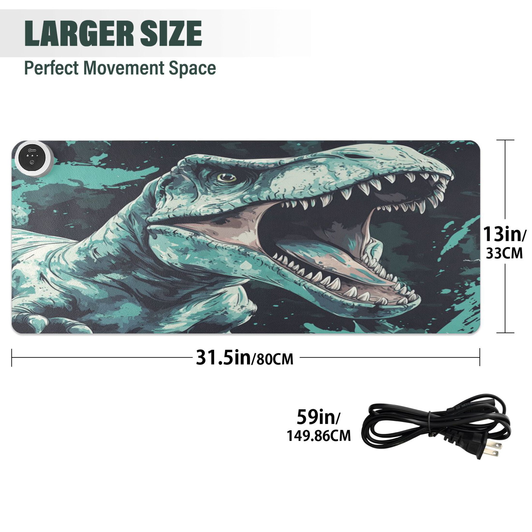 Wobogo Tyrannosaurus Rex Heated Mouse Pad Extra-Large Desk Mat With 3 Heating Levels and 3-hour Auto Shut-Off Protection Ideal for Computer Keyboards Home Office Hand-warming Essential 31.5in × 13in