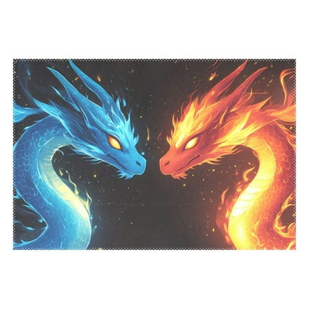 

Ryvnso 1 Piece Placemats Dragon Fire Blue Dining Mats Heat-Resistant Non-Slip Washable Table Mat