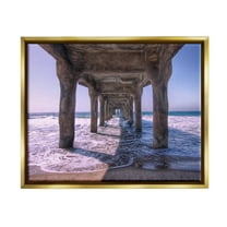 Stupell Industries Waves Under Dock Landscape Photography Gold Floater Framed Canvas Art Print Wall Art, 21 x 17