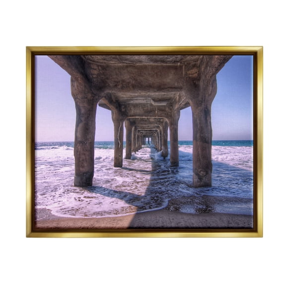 Stupell Industries Waves Under Dock Landscape Photography Gold Floater Framed Canvas Art Print Wall Art, 21 x 17