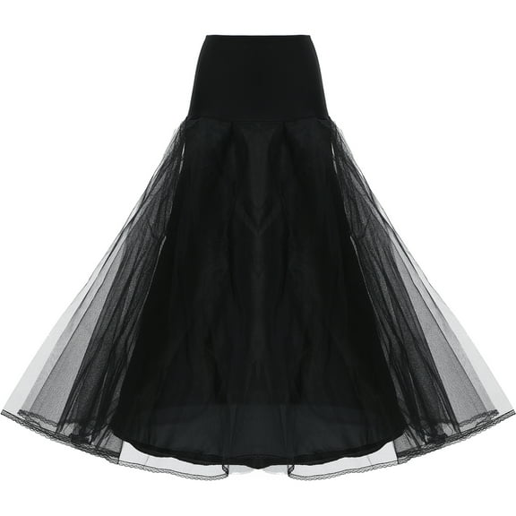 Sparsain Women's Bridal Petticoat Crinoline Skirt One Layer Wedding Skirt Wedding Dress Elastic Waistband with Straps (Black)