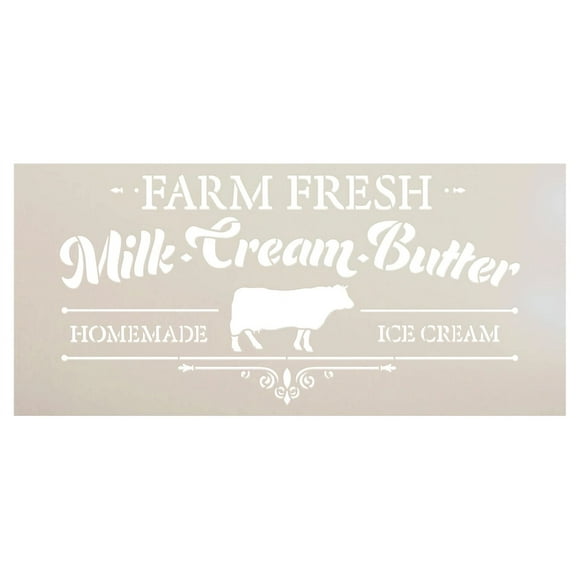 Farmhouse Fresh Milk Cream Stencil - Craft DIY Kitchen Decor - Rustic Wall Hanging Sign for Pantry - Embellished Farm-Fresh Paint - Select Size 5.50 x 12 inches