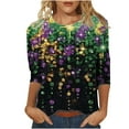 thumbnail image 1 of Liquidation! Uooqdmx Hauts Grande Taille pour Femmes Manches 3/4 Hauts pour Femmes Imprimé Carnaval Paillettes Manches 3/4 Col Rond Hauts d'Automne pour Femmes Noir TG, 1 of 5