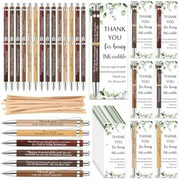 36 Sets Christmas Employee Appreciation Gifts Bulk Thank You Gifts with Bamboo Ballpoint Pen with Card, Christmas Coworker Gift for Staff Teacher Nurse Student Team Office Holiday Party Favor