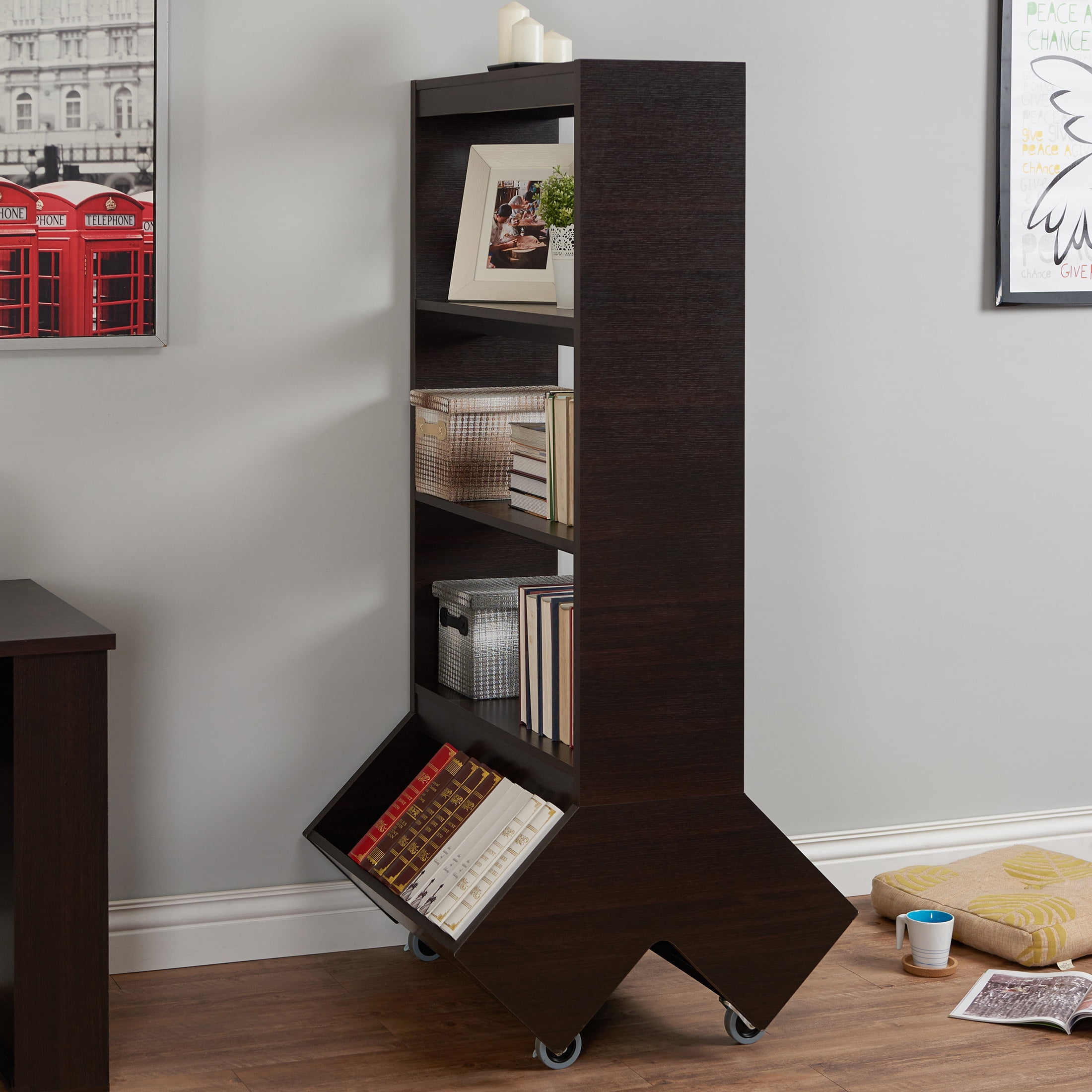 Furniture of America Lopher Bookcase with Casters, Espresso