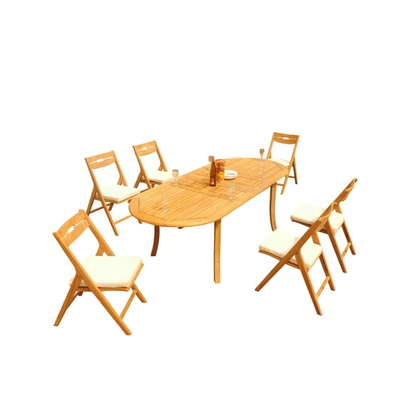 Grade-A Teak Dining Set: 6 Seater 7 Pc: 94" Oval Table And 6 Surfliner Folding Reclining Arm Chairs Outdoor Patio WholesaleTeak #51SL2207