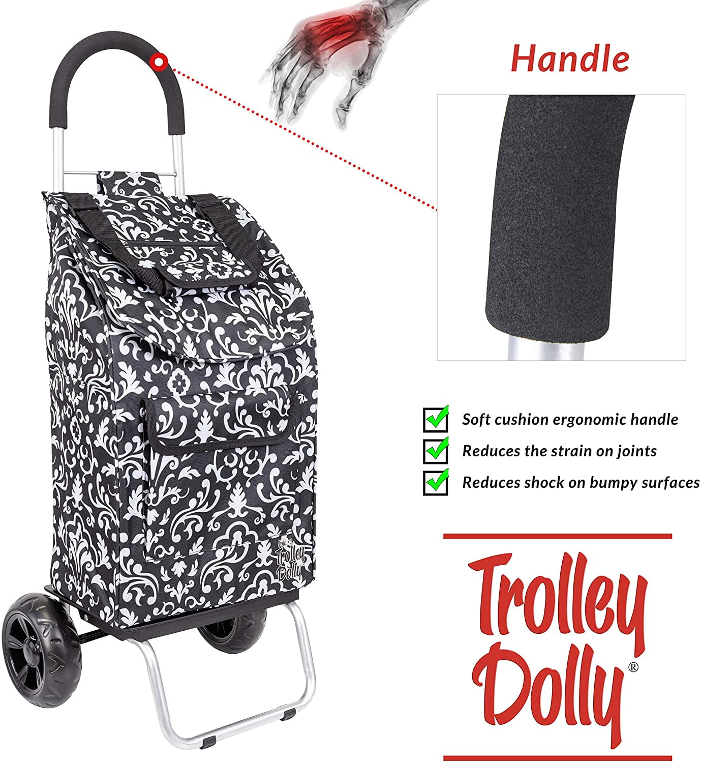 Shopping Rolling Hand Carts Trolley Tote Bag Foldable Pull Behind Grocery Dolly 