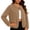Khaki, variant on Gold Button Wool Blend Jacket for Women Round Neck Short Patch Pockets Casual Cropped Outerwear CoatRed3XL